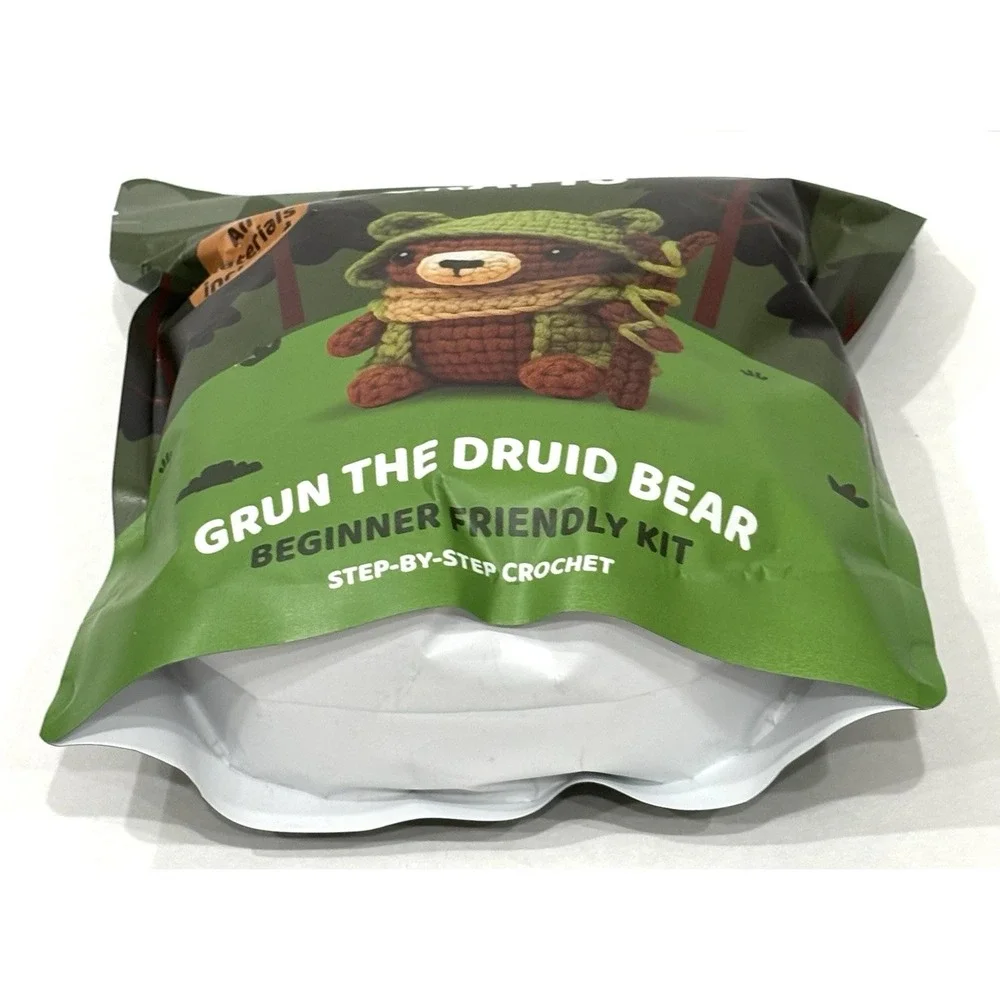 Mini Crafts Grun the Druid Bear Beginner Crochet Kit New Sealed Complete